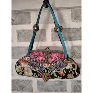 Vintage Mary Frances Turquoise Beaded Handbag Boho 70s France Cottage Core